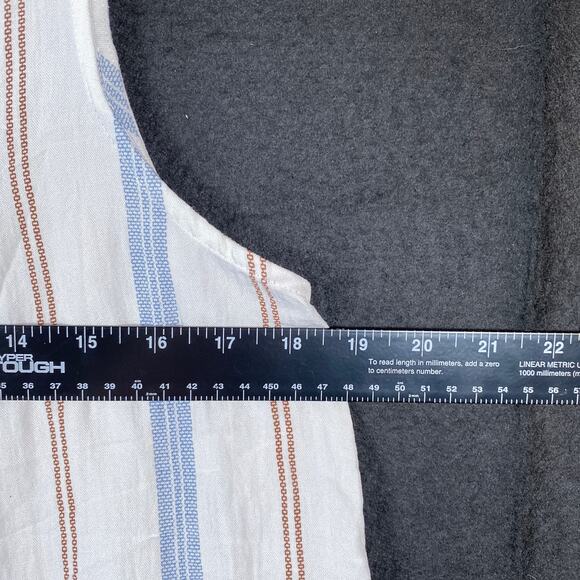 Mine Womens Blouse White Striped Sleeveless V Neck Tank Button Back Large - Picture 6 of 10